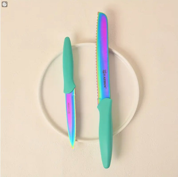 14-Piece Rainbow Titanium Knife Set - Stainless Steel Kitchen Knives