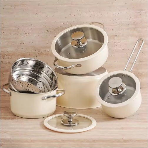 9-Piece Ceramic Coated Cookware Set - Stainless Steel Pots & Pans