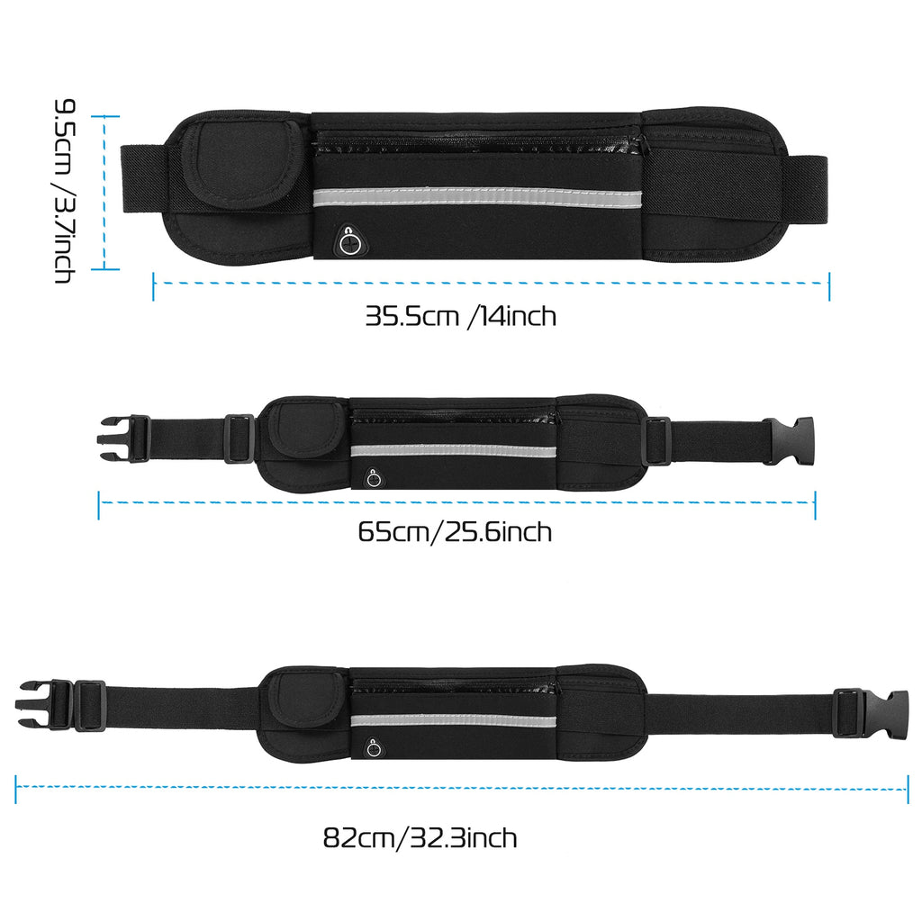 Waterproof Running Belt with 3 Pockets - Adjustable Waist Pack