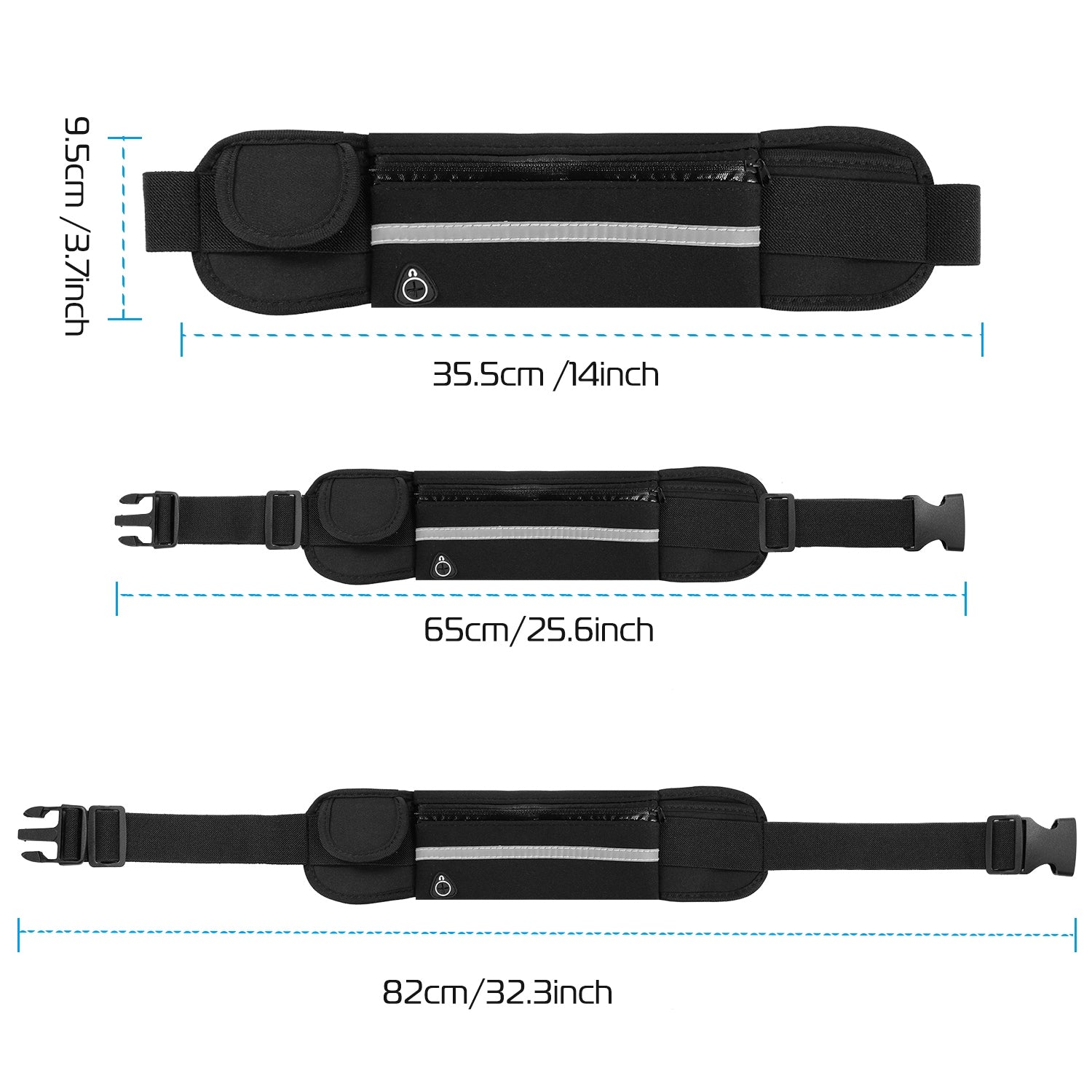 Waterproof Running Belt with 3 Pockets - Adjustable Waist Pack