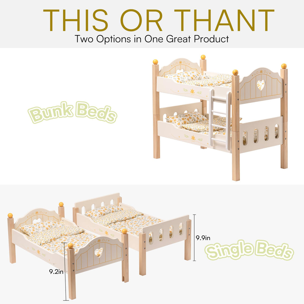 Wooden Doll Bunk Bed for 18" Dolls - Green