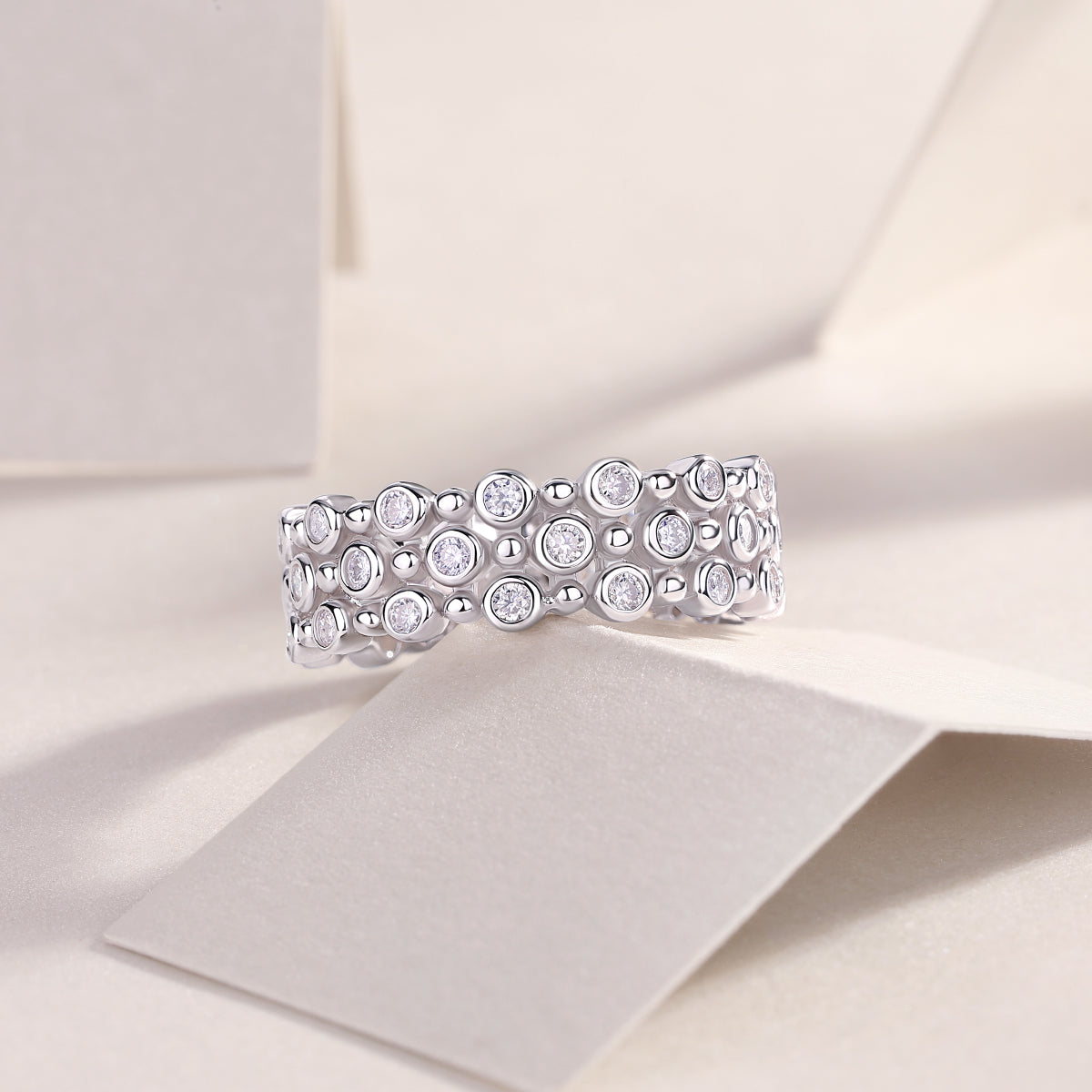 Multi-Row Pavé Moissanite Band Ring in S925 Sterling Silver