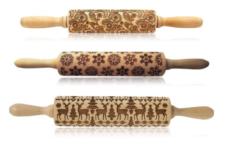 Embossed Holiday Rolling Pin - Various Designs and Sizes