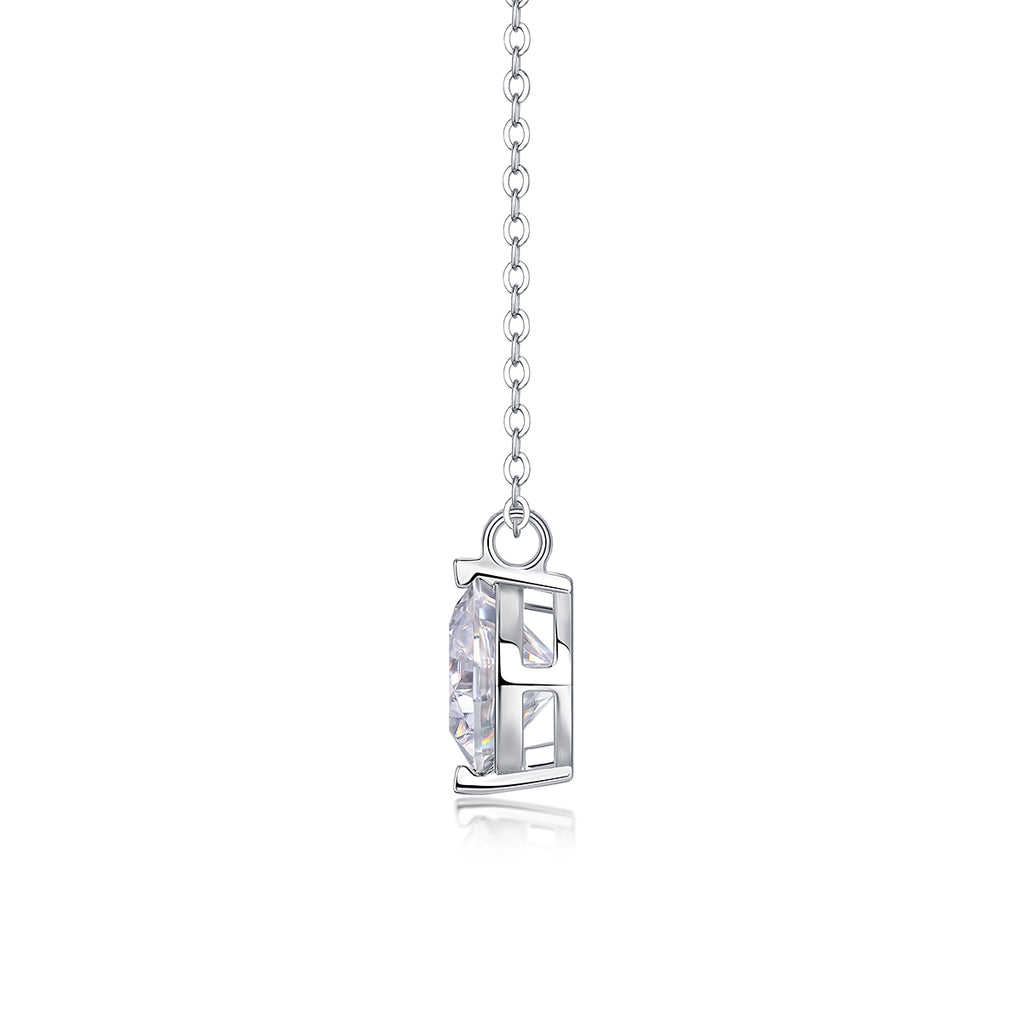 Moissanite Solitaire Pendant Necklace in S925 Sterling Silver with Platinum Plating