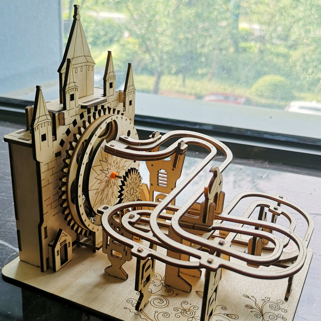 Electric Marble Run 3D Wooden Puzzle - Motorized Brain Teaser Model Kit