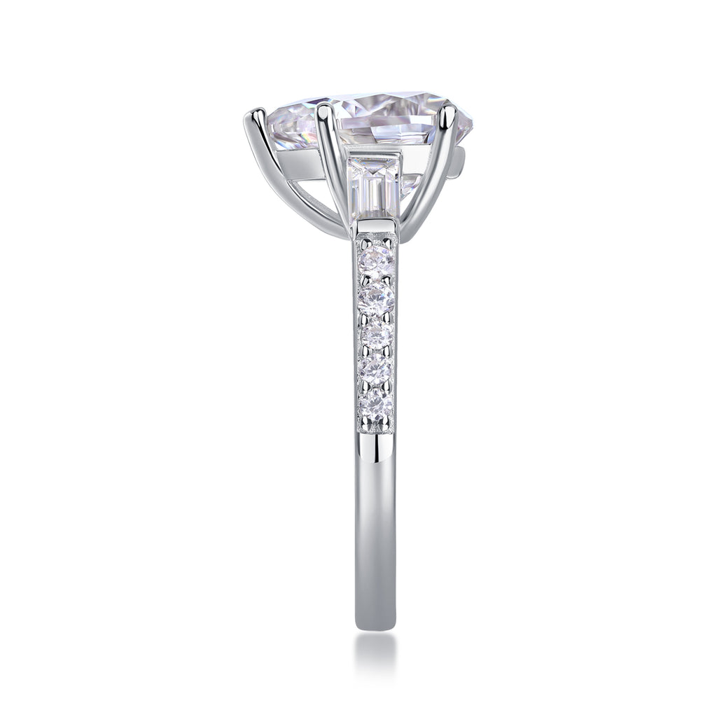 Pear-Shaped Moissanite Sterling Silver Ring