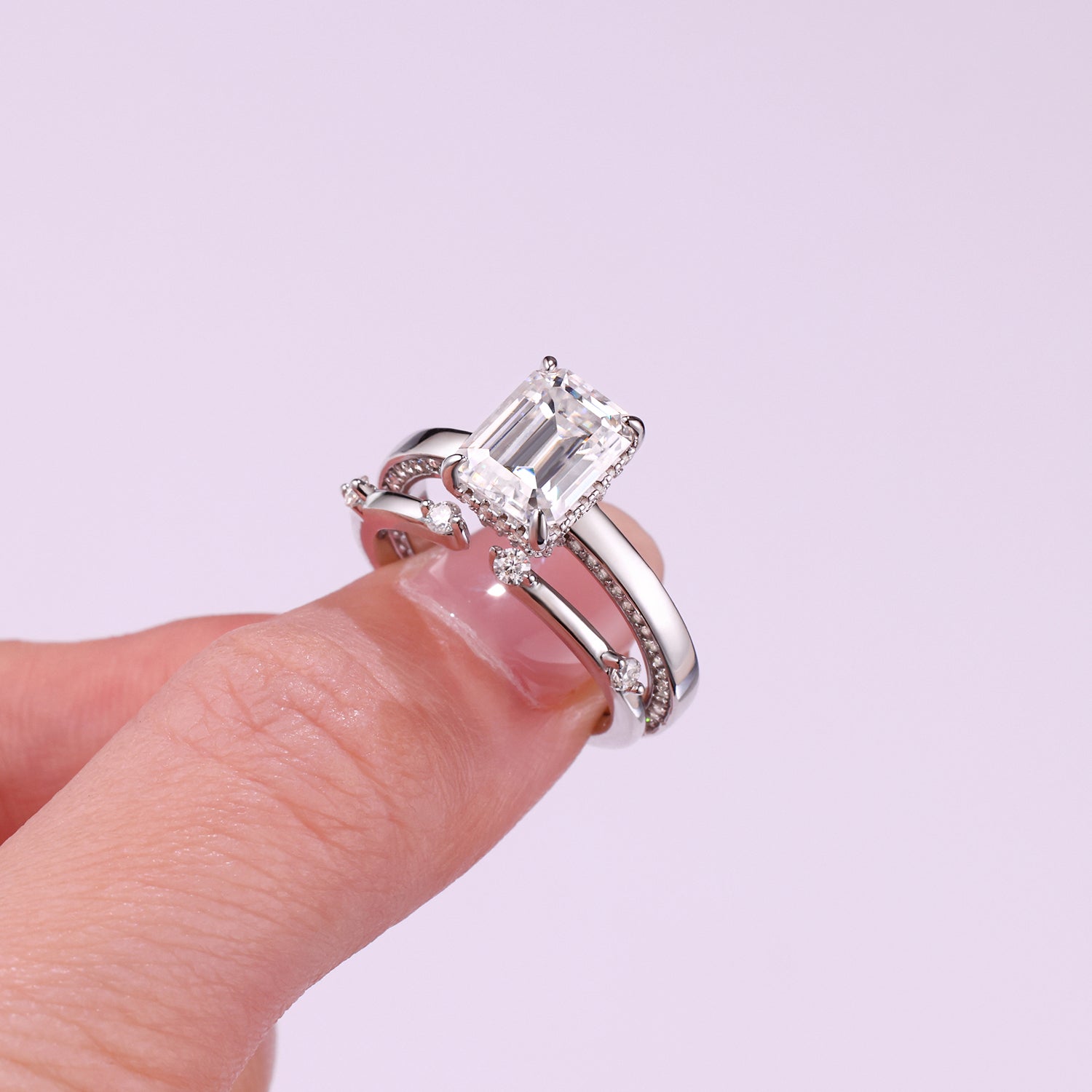 Octagonal Moissanite Ring Set - S925 Sterling Silver Platinum-Plated (2 Pieces)