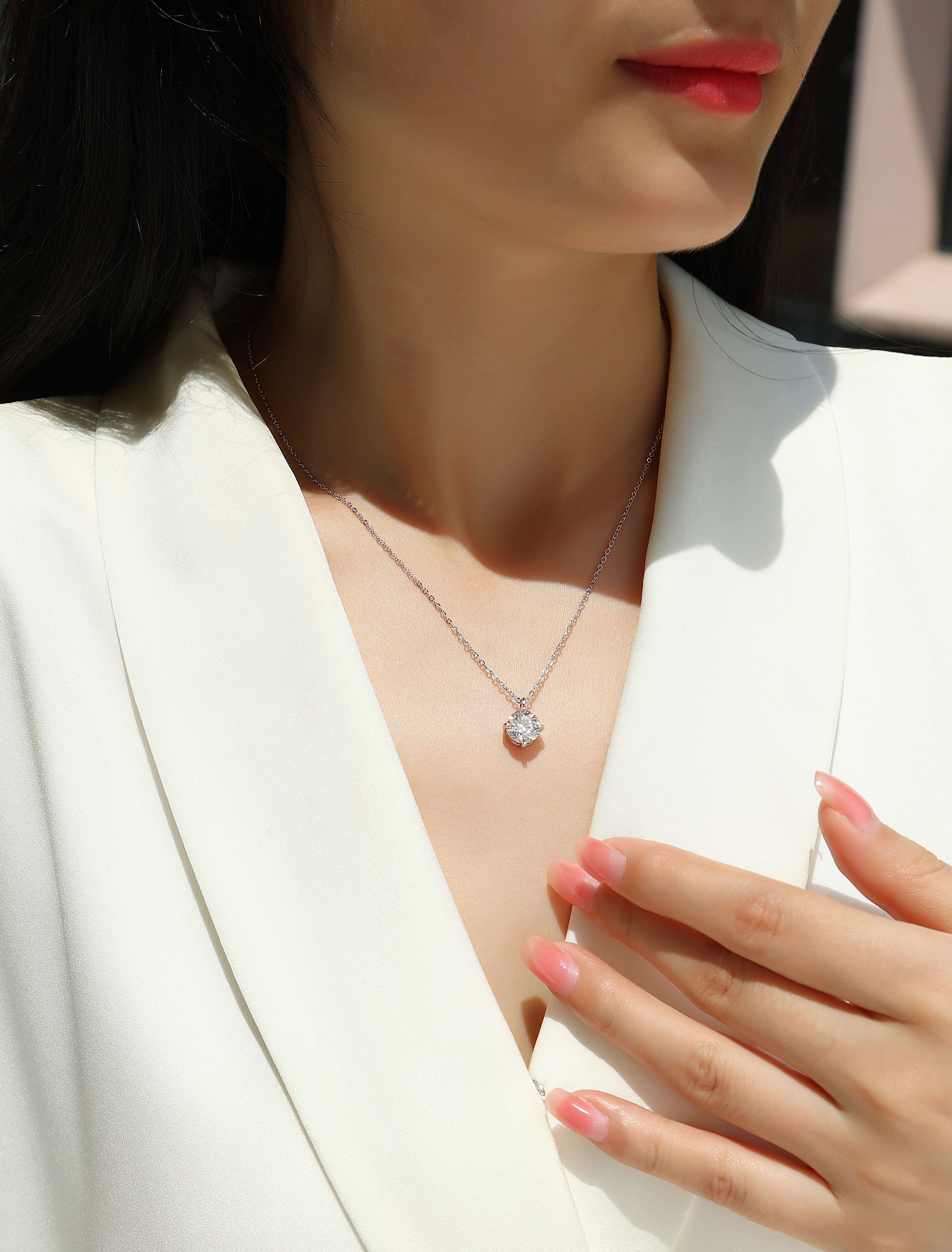 2-Carat Moissanite Round Pendant in S925 Sterling Silver