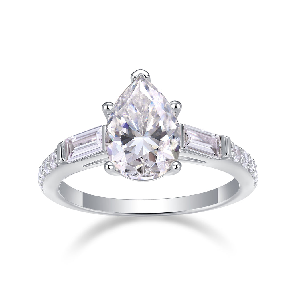 Pear-Shaped Moissanite Sterling Silver Ring