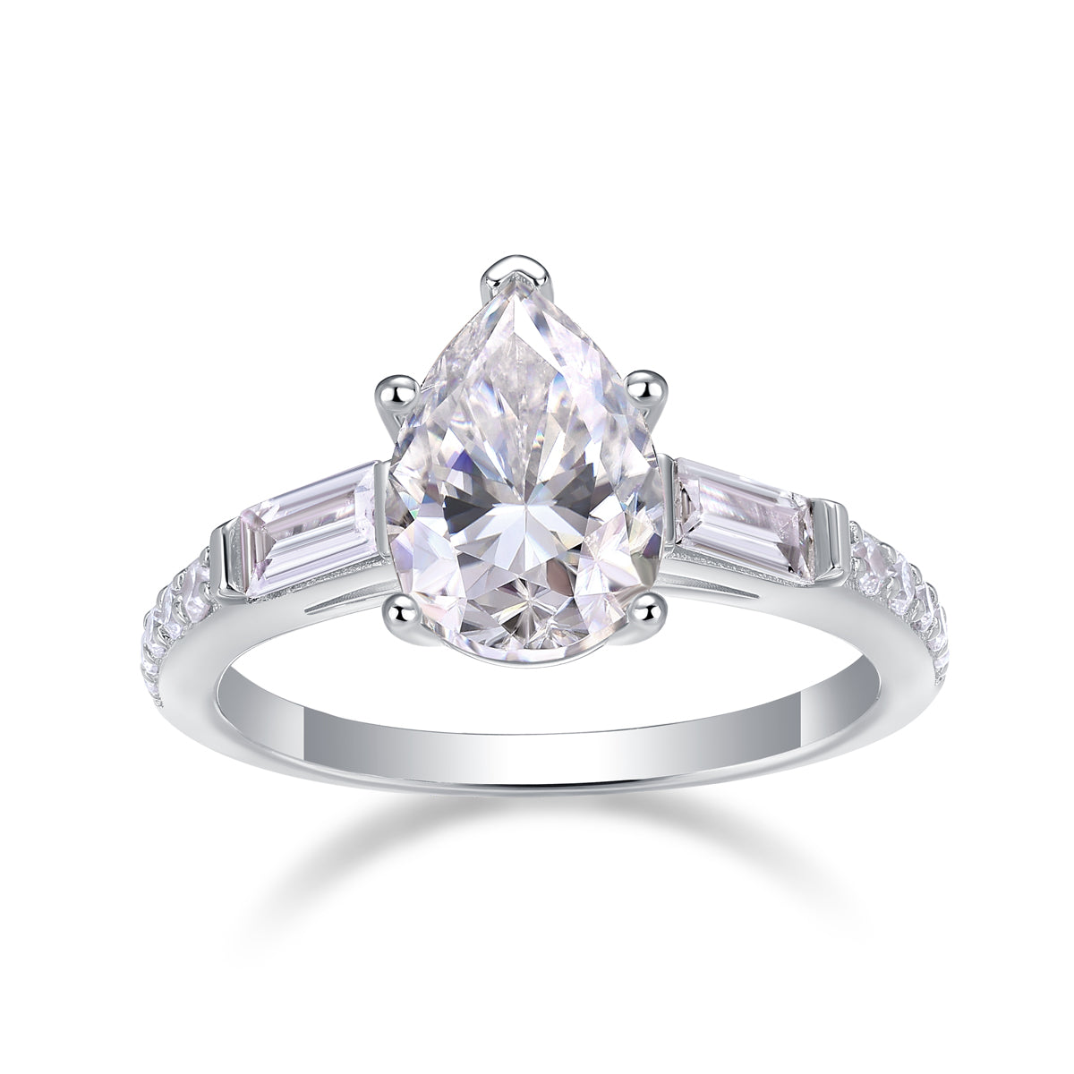 Pear-Shaped Moissanite Sterling Silver Ring