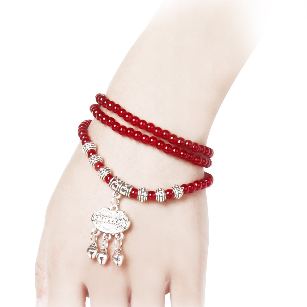Red Agate Beaded Good Luck Bracelet