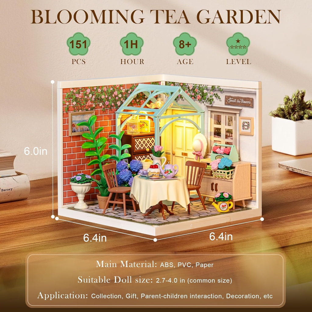 Robotime Blooming Tea Garden Miniature Kit - DIY Dollhouse