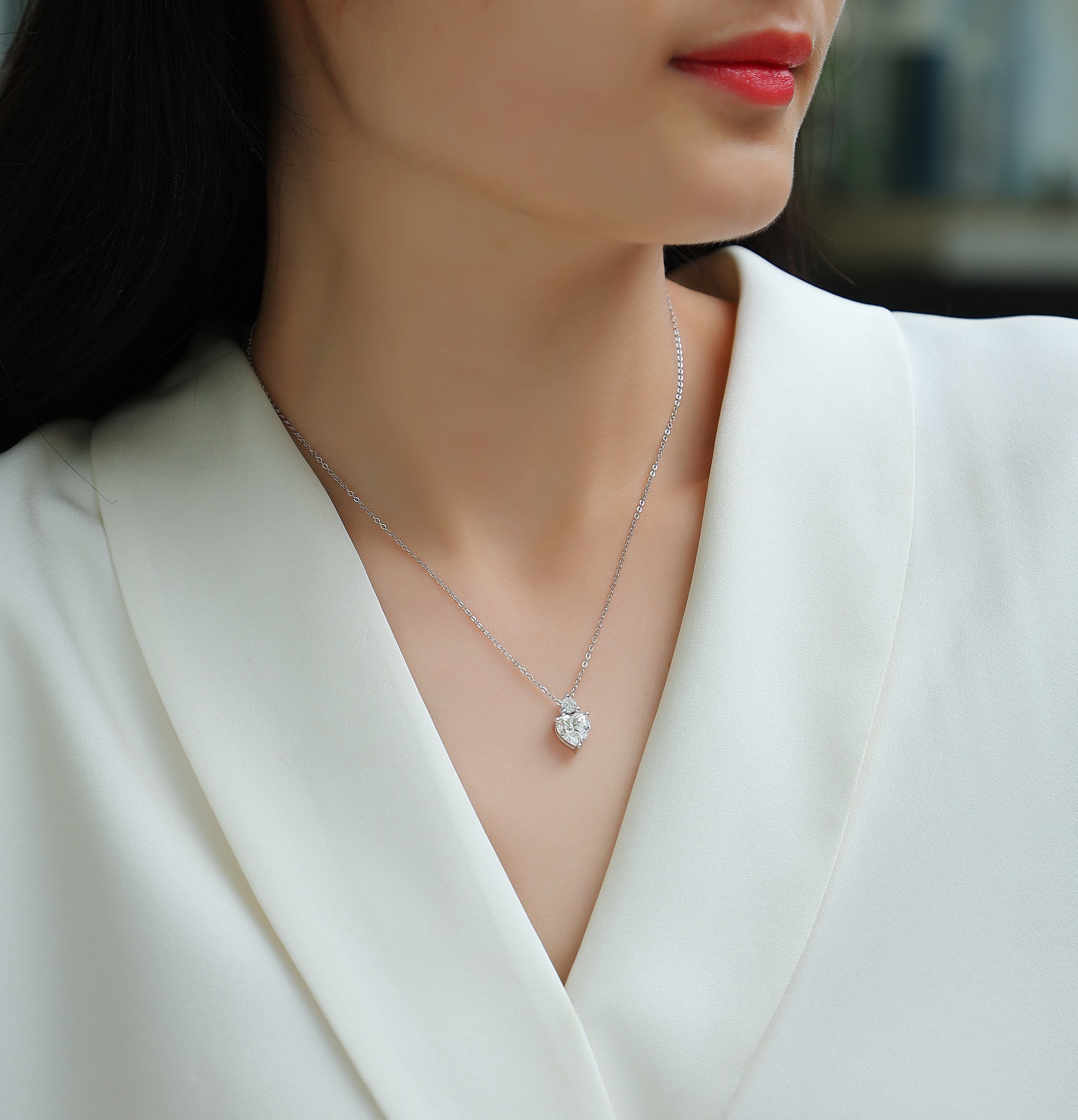 Heart Moissanite Necklace - S925 Sterling Silver Platinum-Plated with Chain
