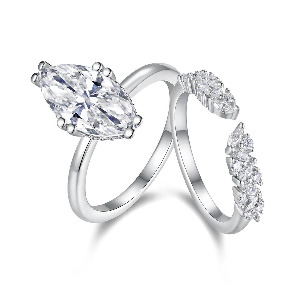 Moissanite Wedding Ring Set - Matching His & Hers Sterling Silver