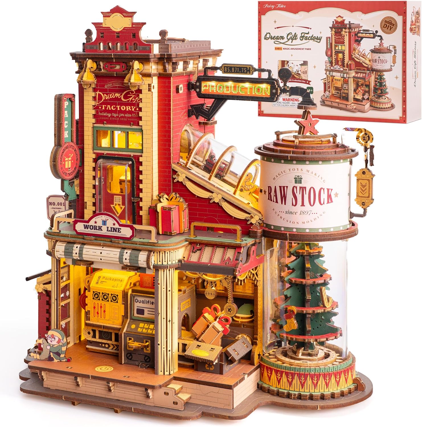Robotime Gift Factory 3D Wooden Puzzle with Music & Lights - Animated Model Kit