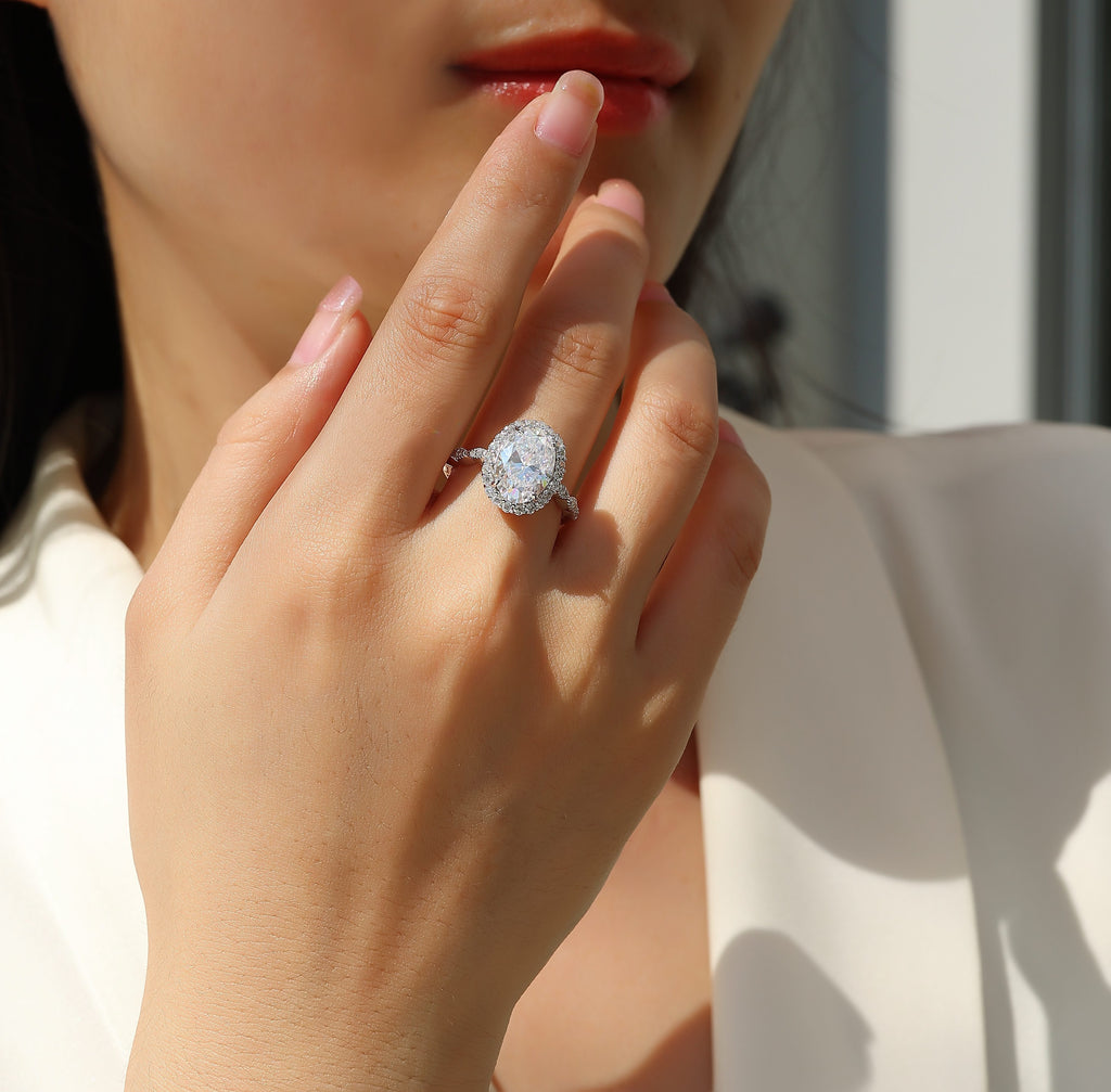 Bright Moon Oval Moissanite Bezel Ring – S925 Sterling Silver, Platinum Plated