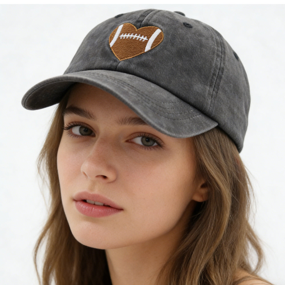 Football Heart Baseball Cap - Unisex Adjustable Hat for Football Fans