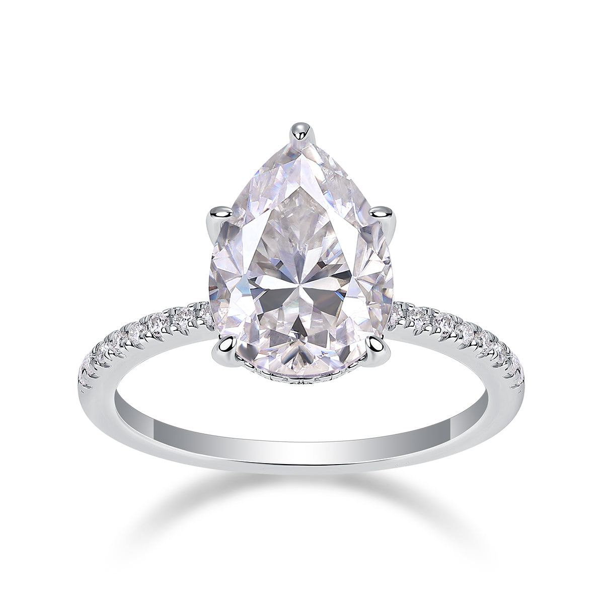 Light & Shadow Pear Moissanite Bezel Ring – S925 Sterling Silver, Platinum Plated