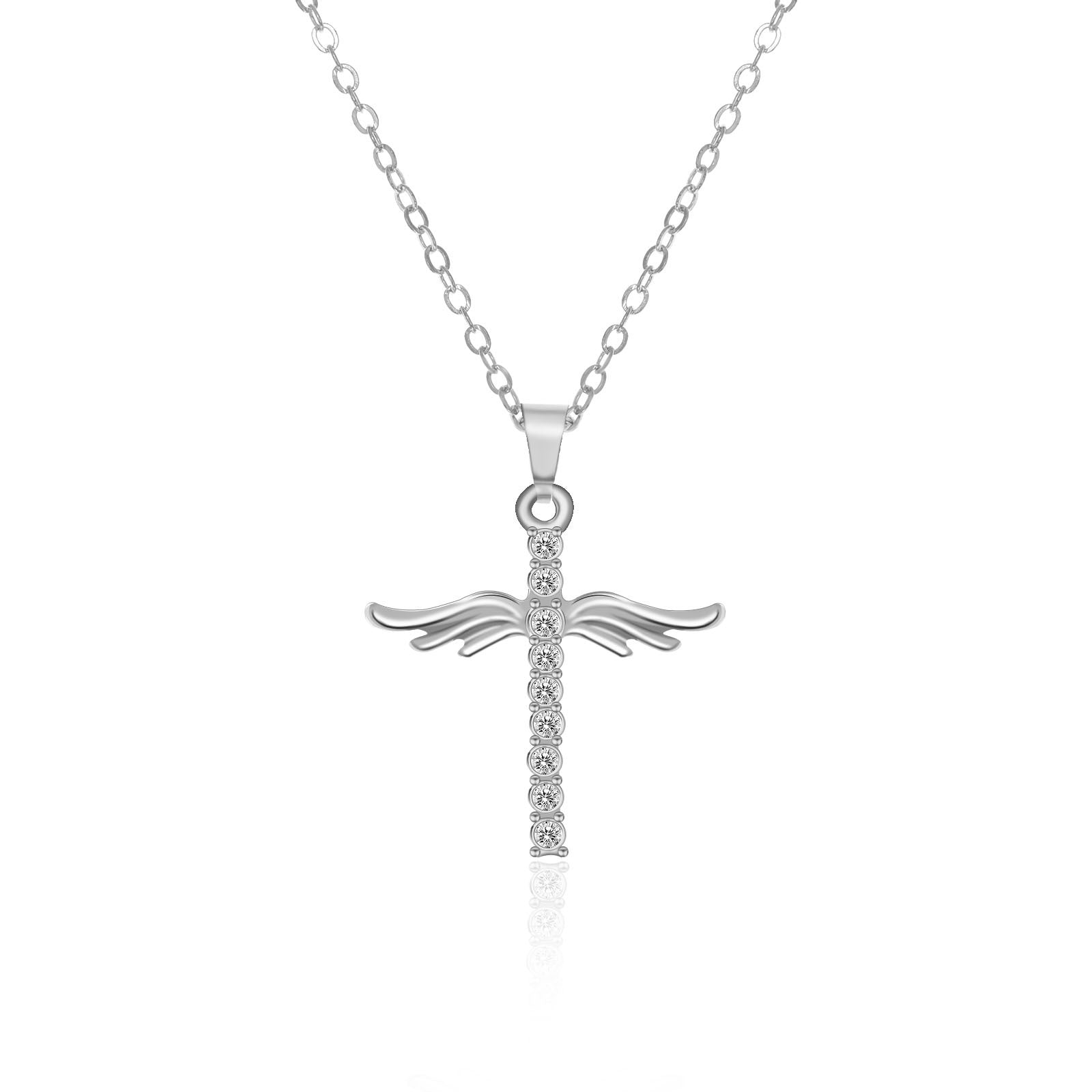 Angel Wings Cross Pendant Necklace with Stainless Steel Chain