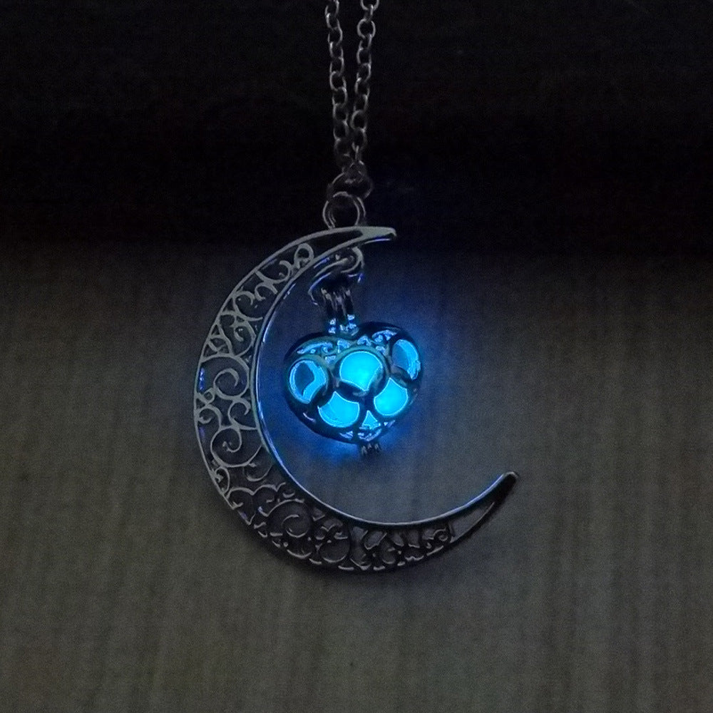 Glowing Moon Pendant Silver Plated Chain Necklaces