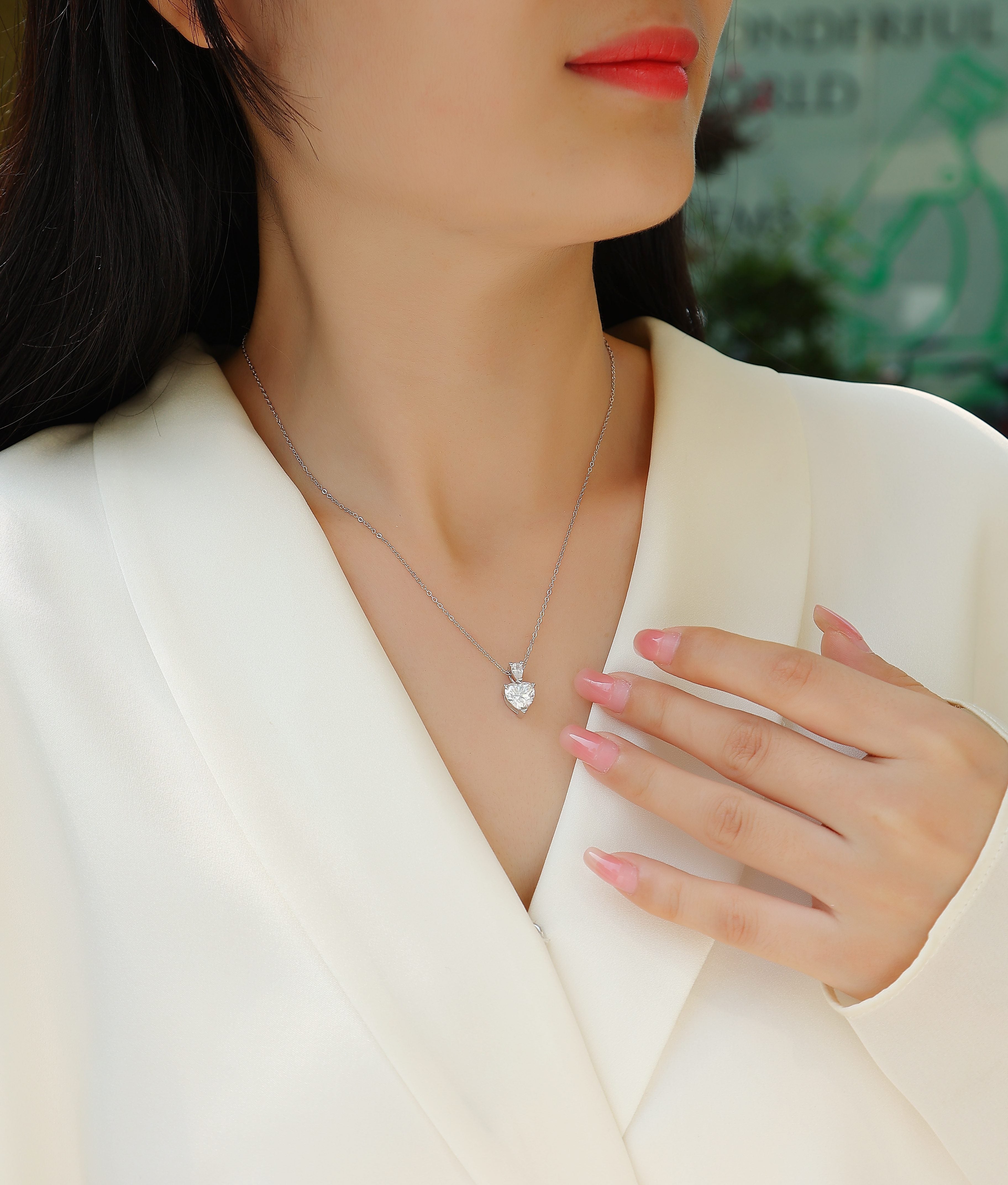 Heart Moissanite Necklace - S925 Sterling Silver Platinum-Plated with Chain