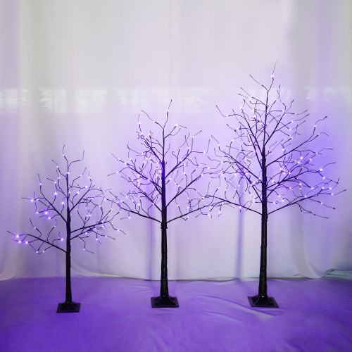 3-Pack Halloween Spooky Trees with Purple LED Lights - 4ft, 5ft & 6ft Black Trees