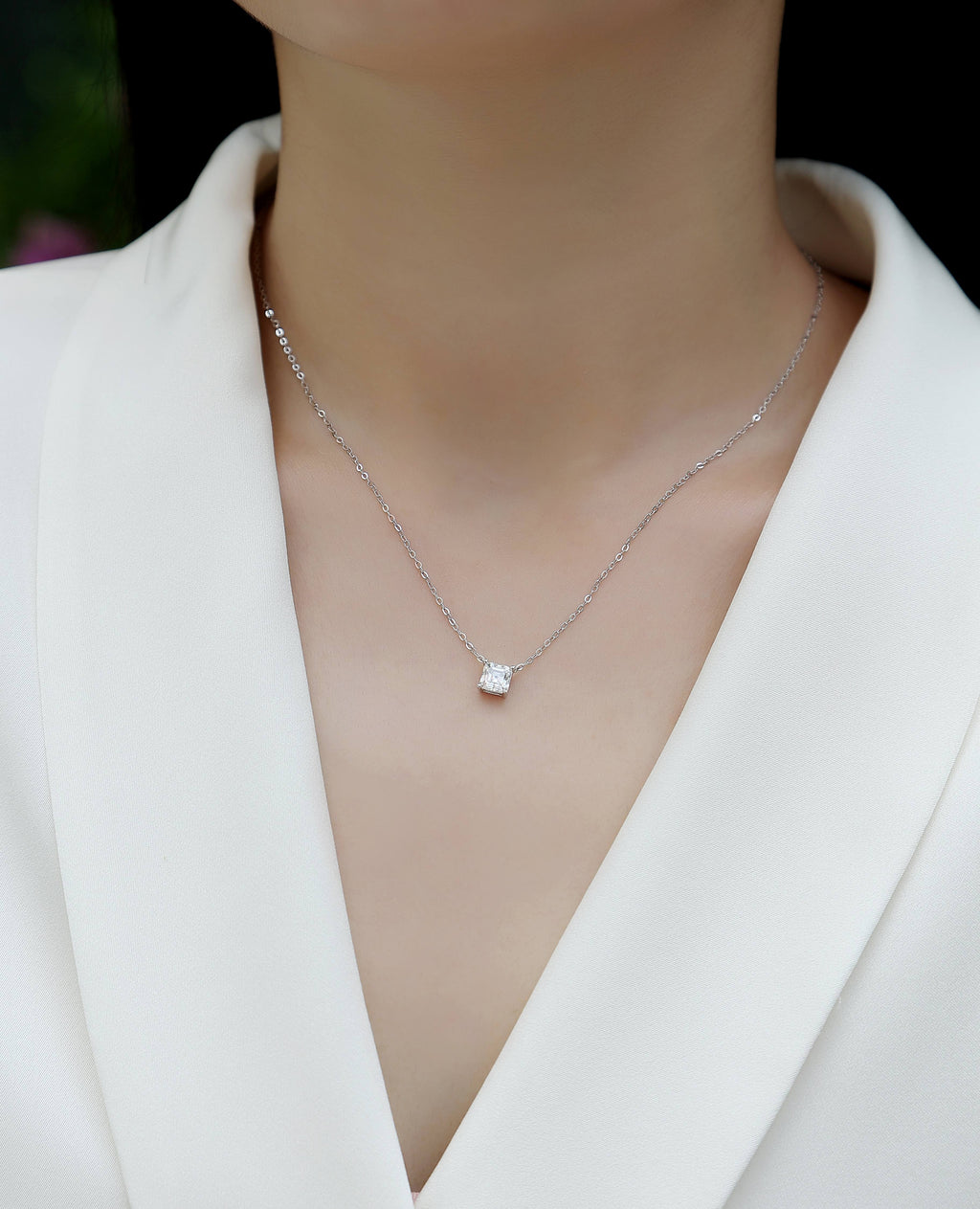 Square Moissanite Necklace - S925 Sterling Silver with Chain