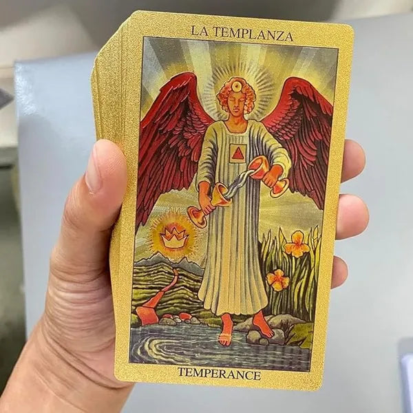 Golden Foil Tarot Deck - 78 Cards with Guidebook (Spanish & English)