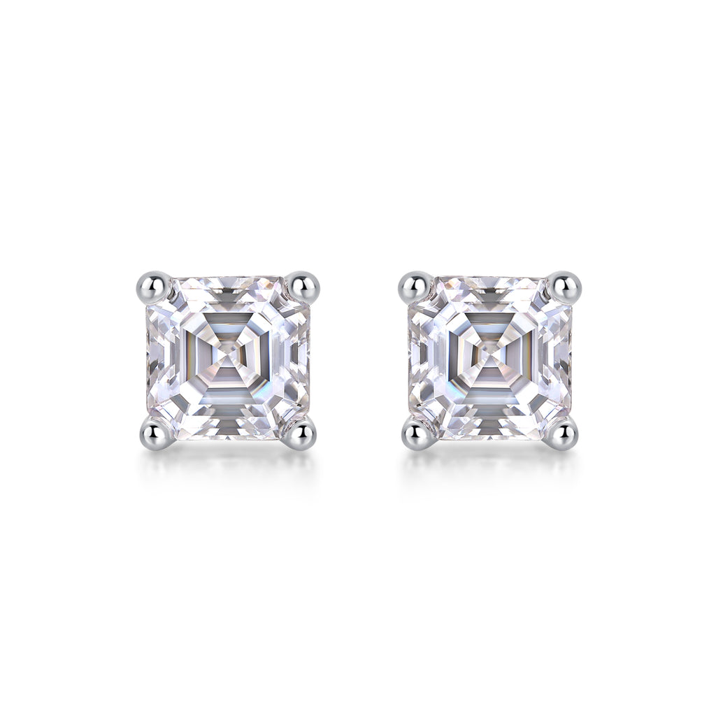 Square Moissanite Stud Earrings in S925 Sterling Silver