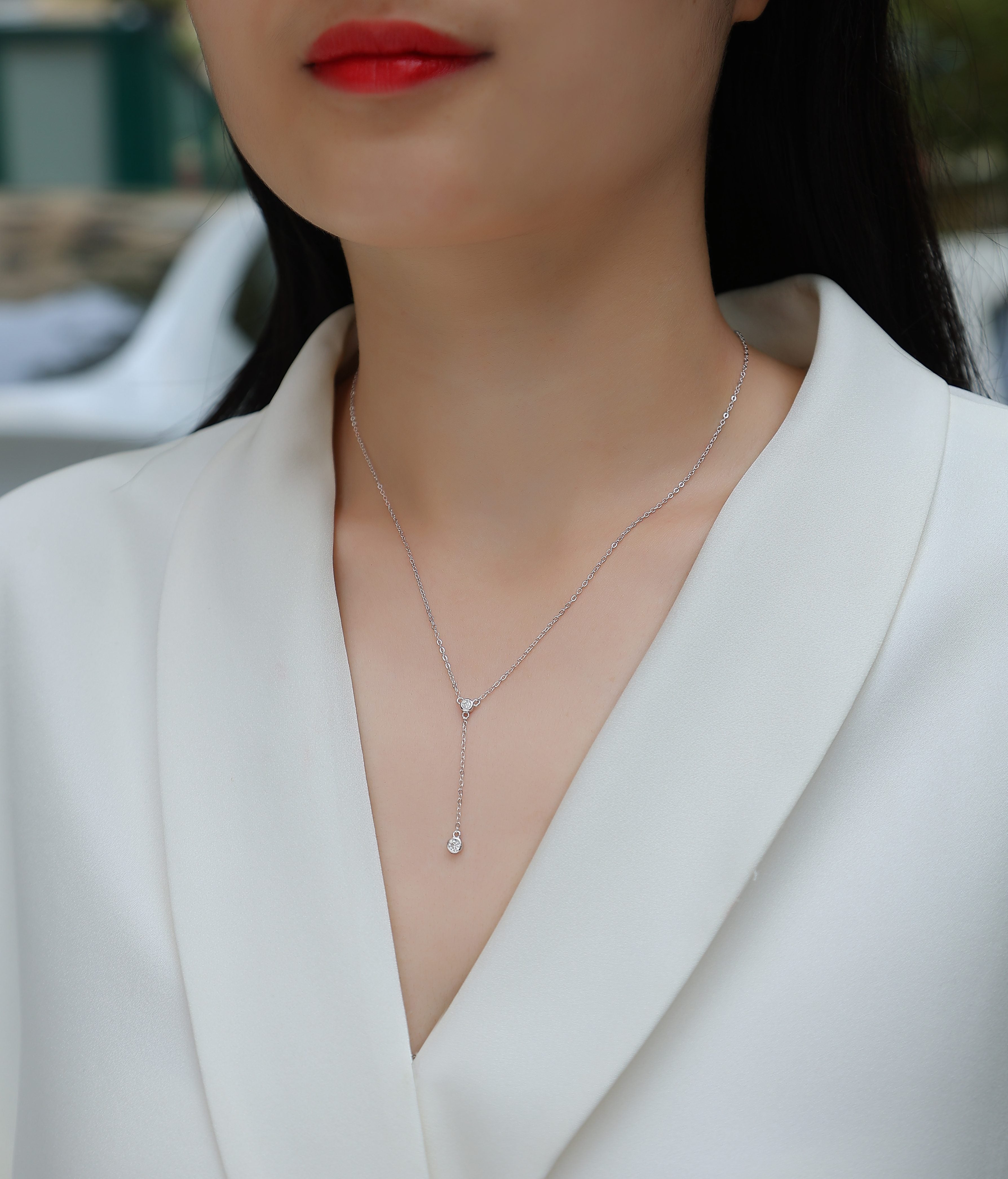 Moissanite Tassel Pendant Necklace - S925 Sterling Silver