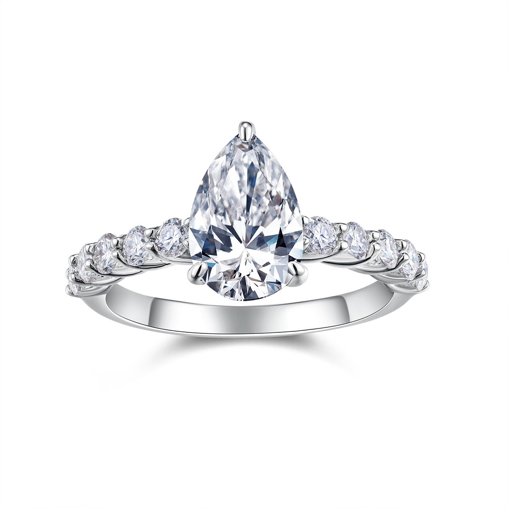Moonlight Water Drop Pear Moissanite Bezel Ring – S925 Sterling Silver, Platinum Plated