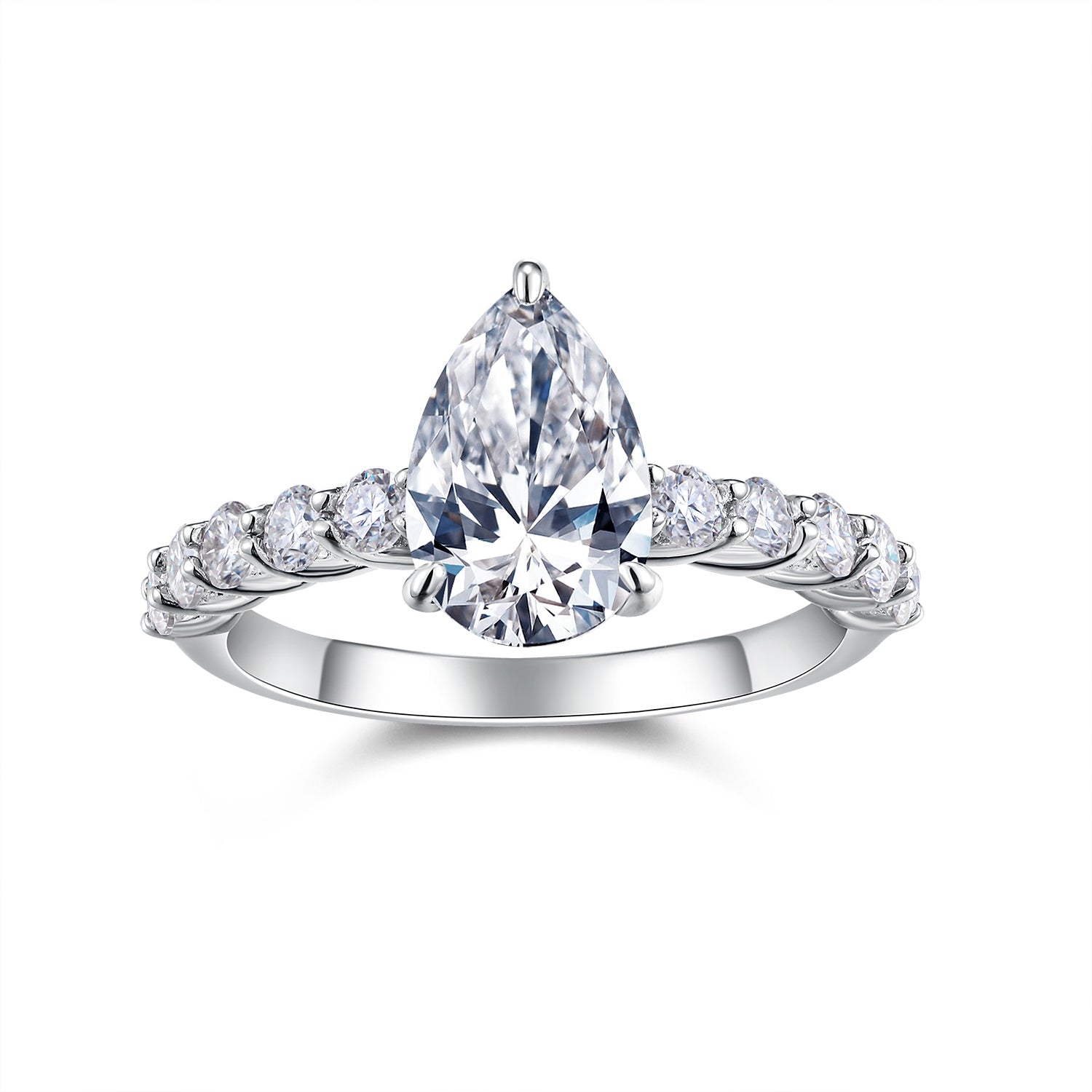 Moonlight Water Drop Pear Moissanite Bezel Ring – S925 Sterling Silver, Platinum Plated