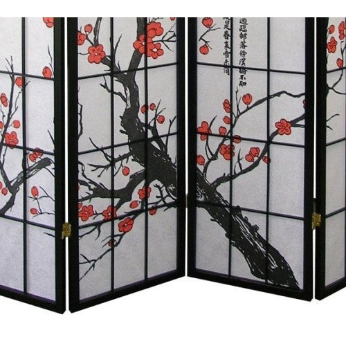 4-Panel Japanese Room Divider - Plum Blossom Design