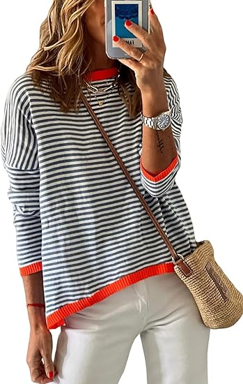Women's Striped Hoodie - Casual Pullover Sweatshirt