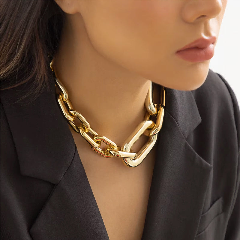 Chunky Gold Chain Link Choker Necklace