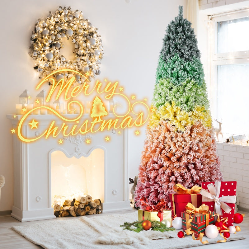 Rainbow Flocked Christmas Tree - Colorful Artificial Hinged Tree