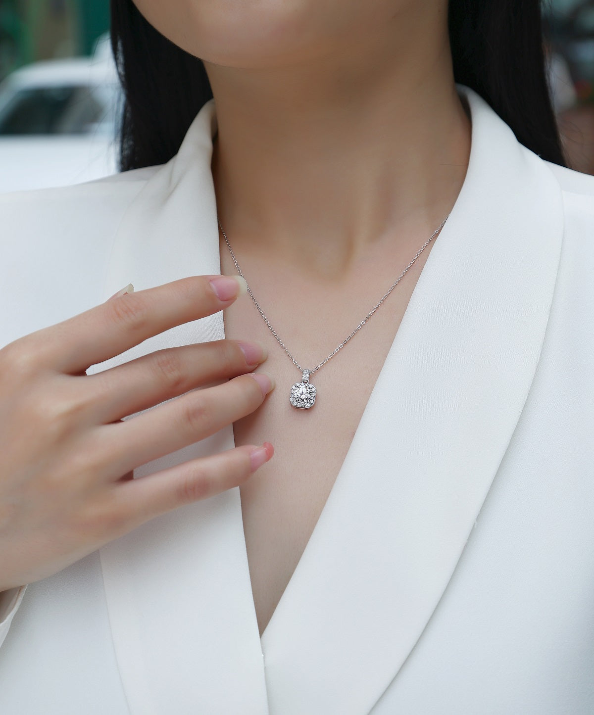 1-Carat Moissanite Solitaire Pendant Necklace in S925 Sterling Silver with Platinum Plating