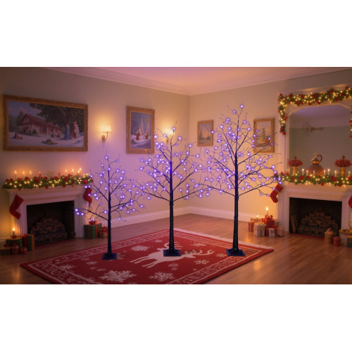 3-Pack Halloween Spooky Trees with Purple LED Lights - 4ft, 5ft & 6ft Black Trees