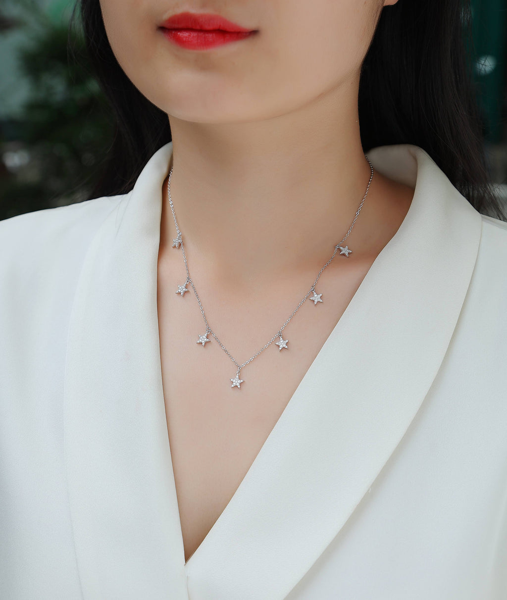 Star Love Moissanite Pendant Necklace - S925 Sterling Silver with Platinum Plating