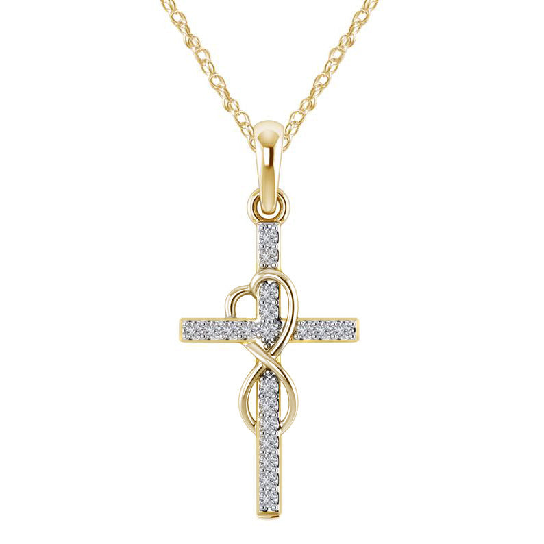 Alloy Pendant with Diamond and Cross Necklace
