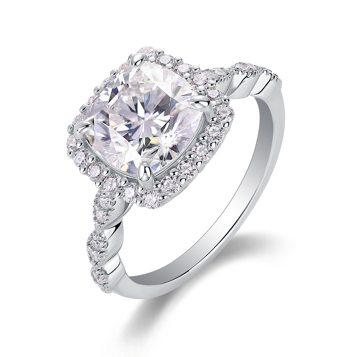 Gorgeous Square Cushion Moissanite Bezel Ring – S925 Sterling Silver, Platinum Plated