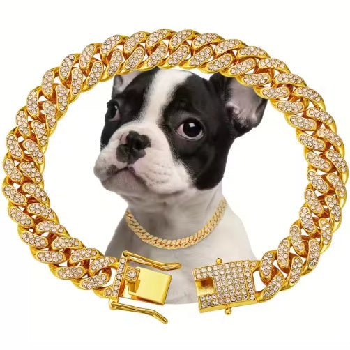 Sparkling Diamond Pet Chain Collar - Hip Hop Style for Dogs & Cats