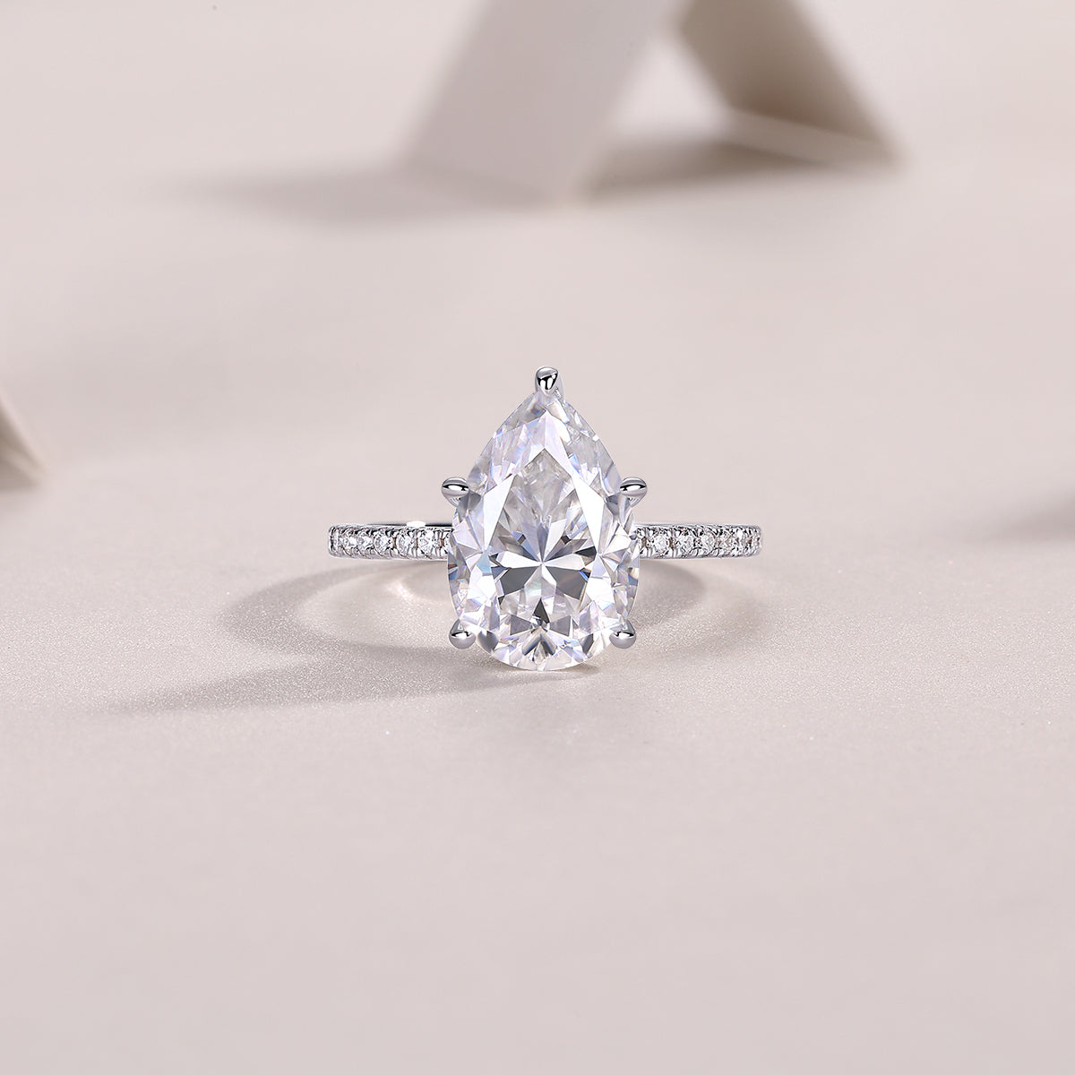 Light & Shadow Pear Moissanite Bezel Ring – S925 Sterling Silver, Platinum Plated