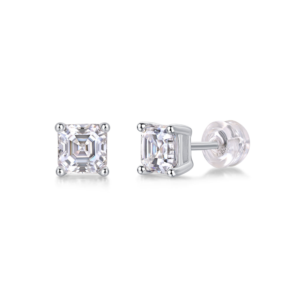 Square Moissanite Stud Earrings in S925 Sterling Silver
