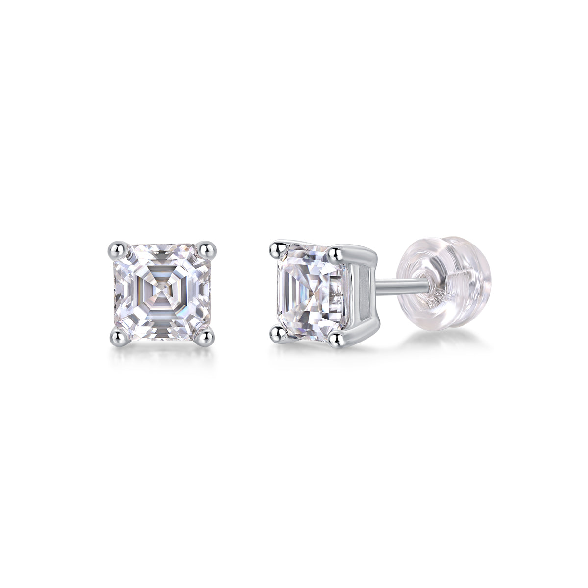 Square Moissanite Stud Earrings in S925 Sterling Silver