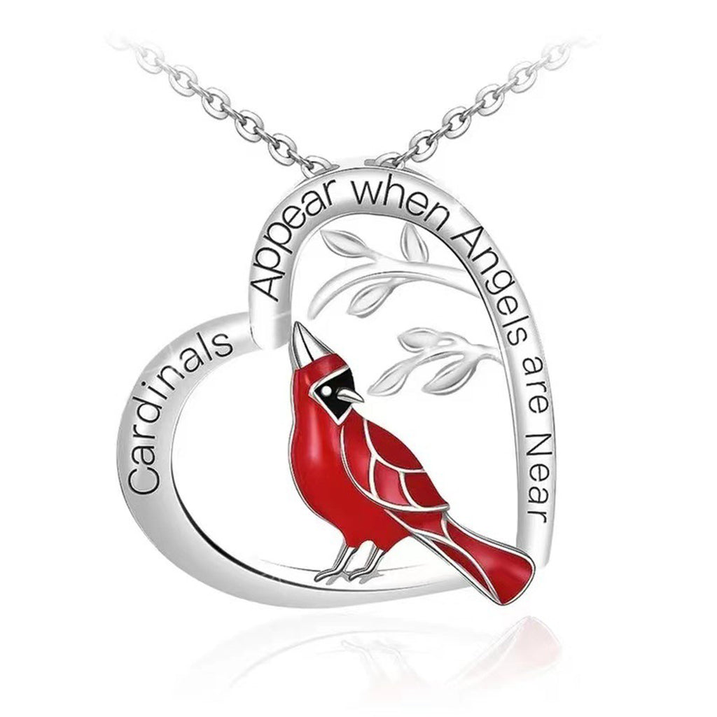 Heart Shaped Cardinal Pendant Necklace