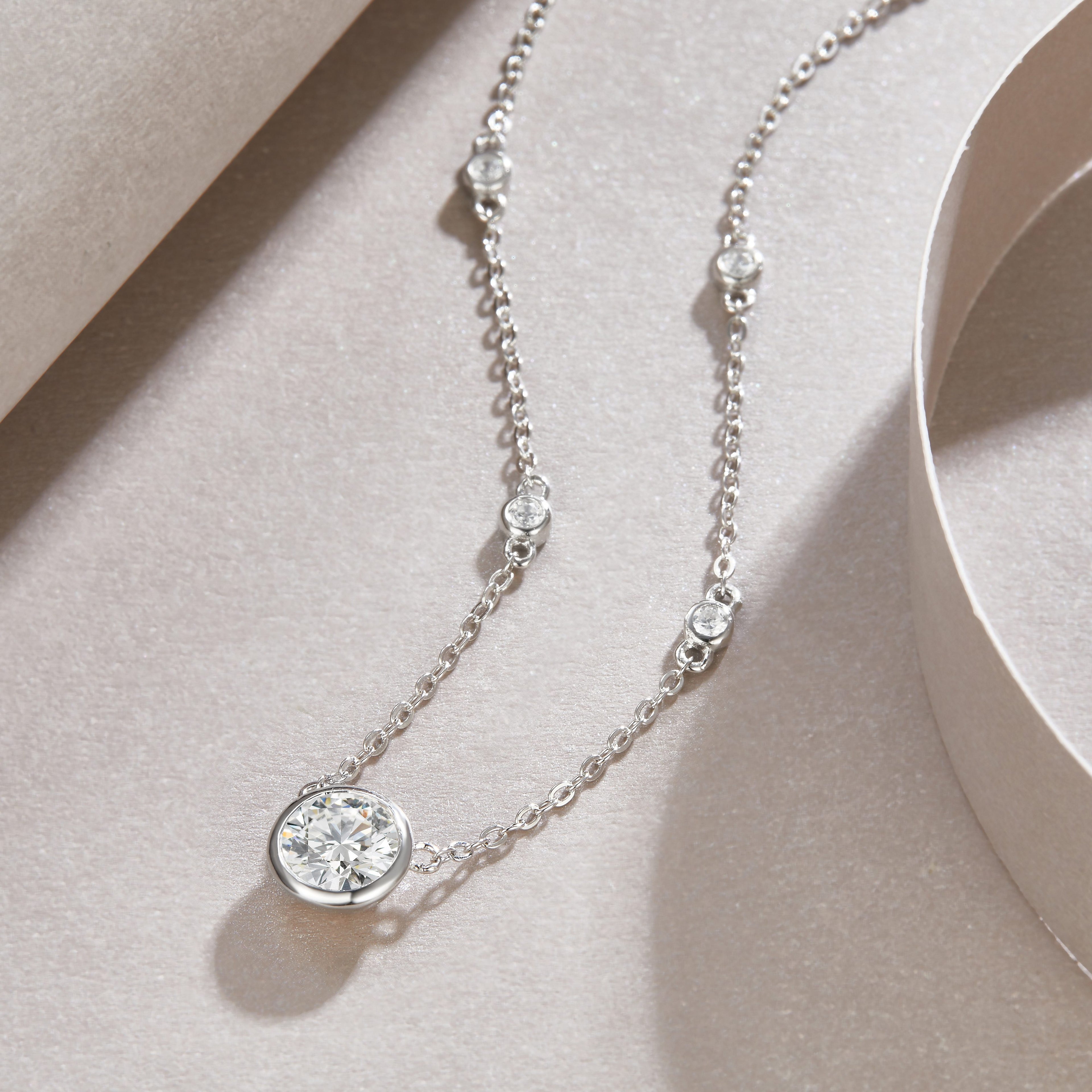 1 Carat Moissanite Necklace - S925 Sterling Silver Platinum-Plated with Chain