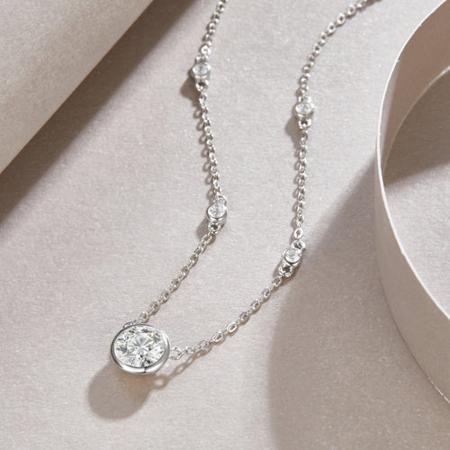 1 Carat Moissanite Necklace - S925 Sterling Silver Platinum-Plated with Chain
