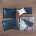 Queen Boho Comforter & Sheet Set - Navy Medallion Print Bedding