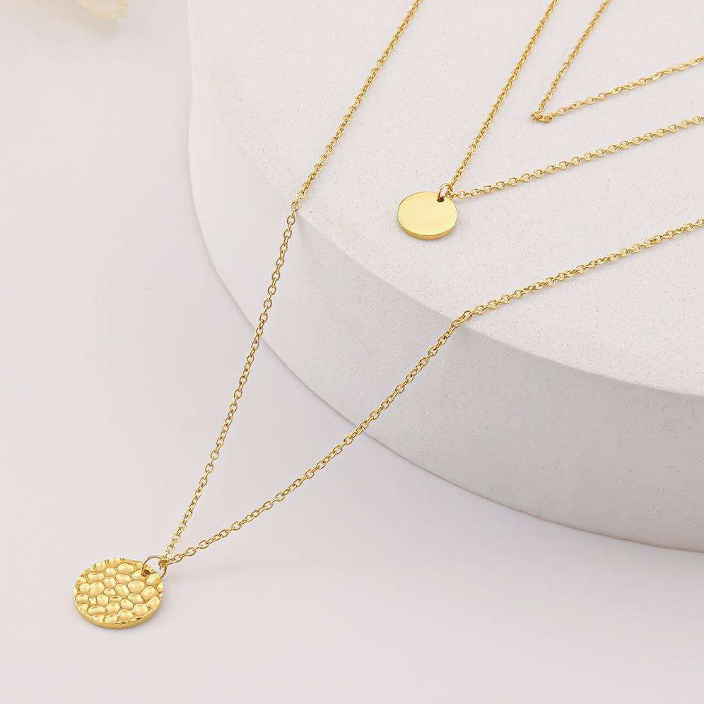 14K Gold Plated Layered Choker Necklace Set – Bar, Coin & Satellite Chain